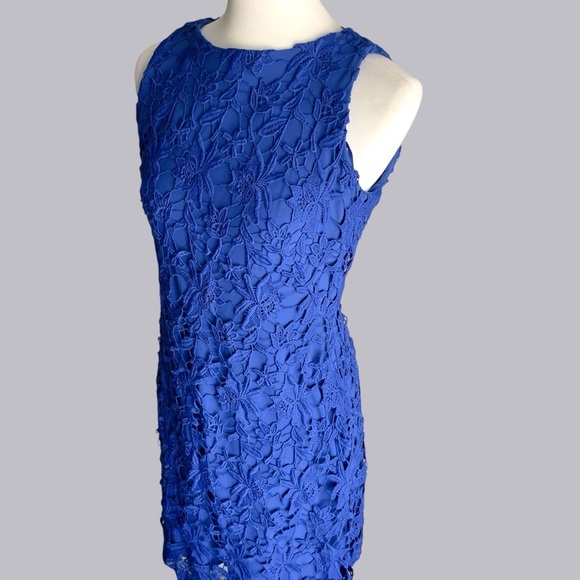 Ralph Lauren Cobalt Blue Floral Overlay Lined Dress Size 4 - Picture 11 of 16